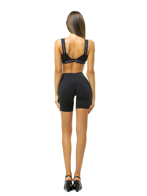 Black short leggings with lifting effect and logo