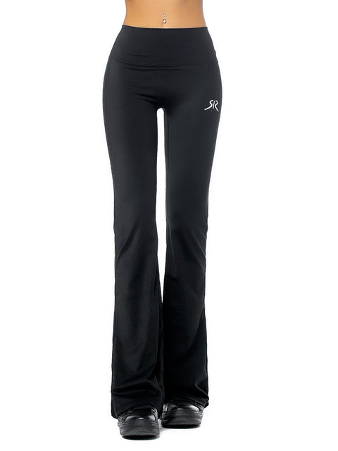 Black leggings with flared legs and logo