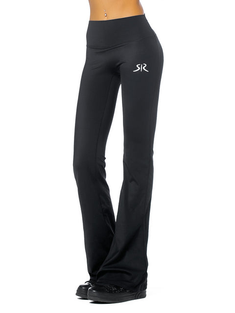 Black leggings with flared legs and logo