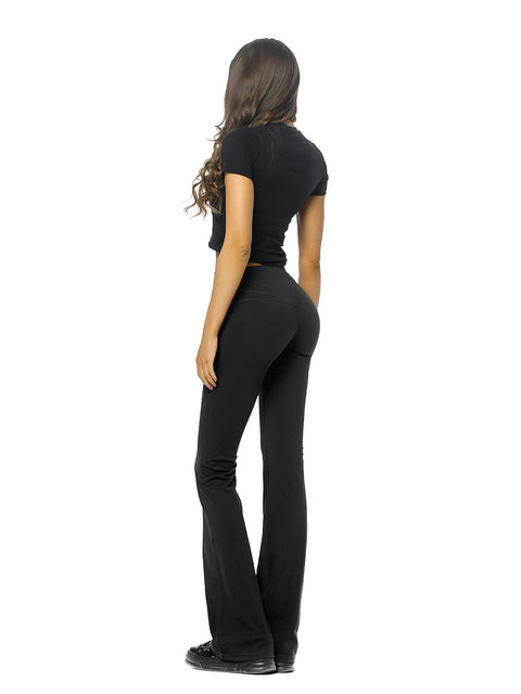 Black leggings with flared legs and logo