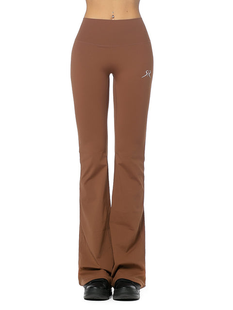 Brown leggings with flared legs and logo