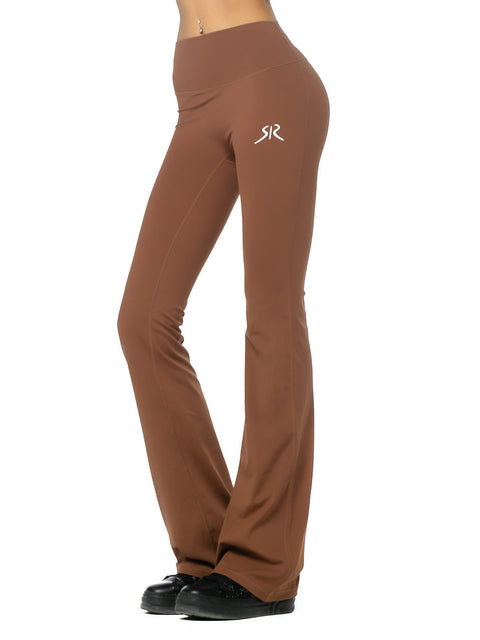 Brown leggings with flared legs and logo