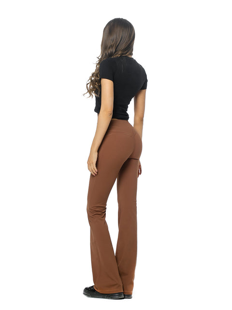 Brown leggings with flared legs and logo