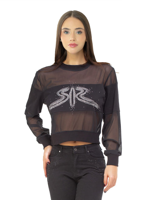 Women's long-sleeved blouse with silver logo