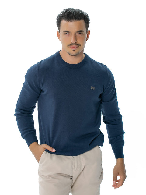 Men's Cotton and Cashmere Top with Metal RADICHEV Plaque in Navy