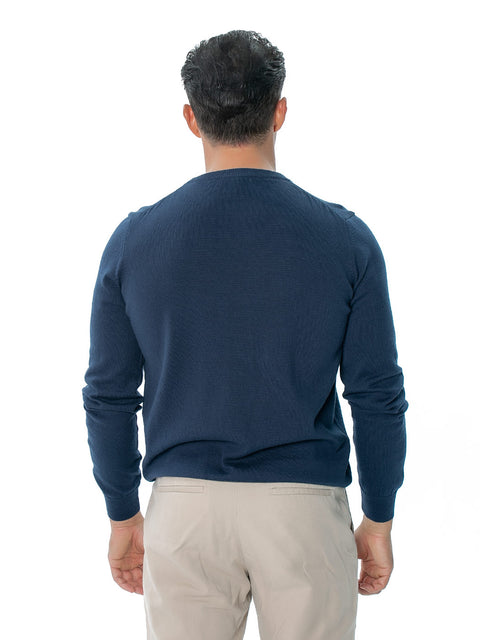 Men's Cotton and Cashmere Top with Metal RADICHEV Plaque in Navy