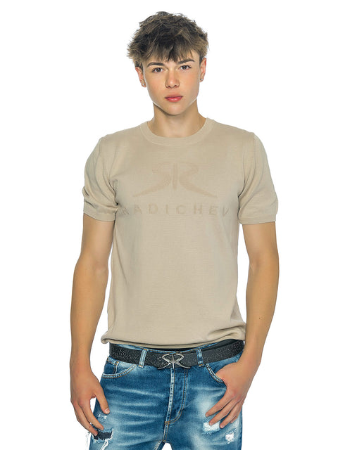Knitted beige blouse with logo and inscription RADICHEV