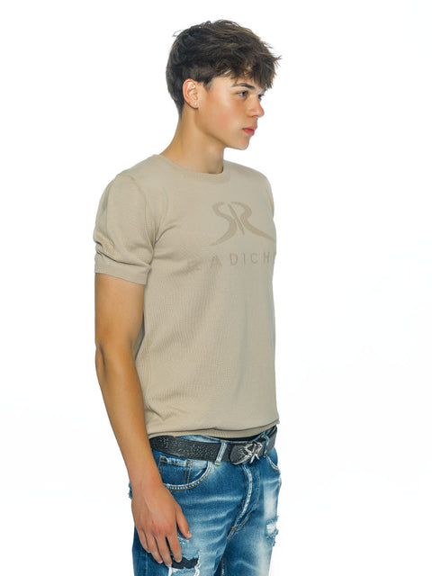 Knitted beige blouse with logo and inscription RADICHEV