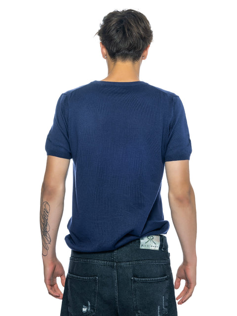 Knitted dark blue blouse with logo and inscription RADICHEV