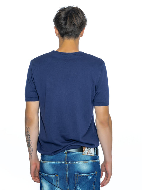 Men's knitted blouse with metal logo in navy blue