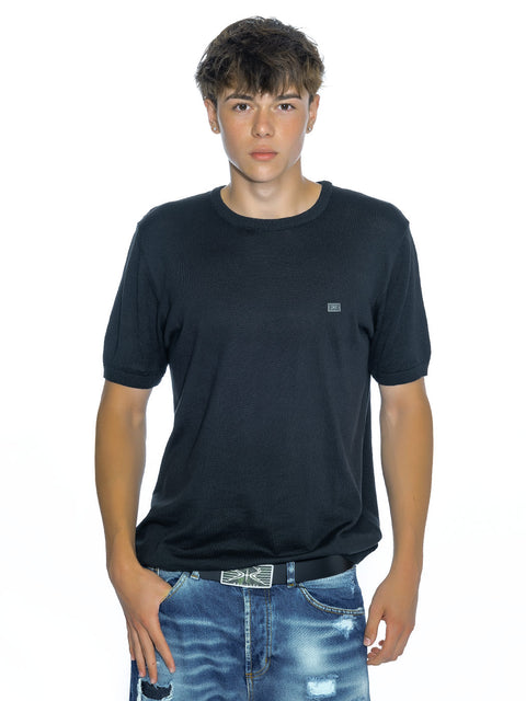Men's knitted blouse with metal logo in black