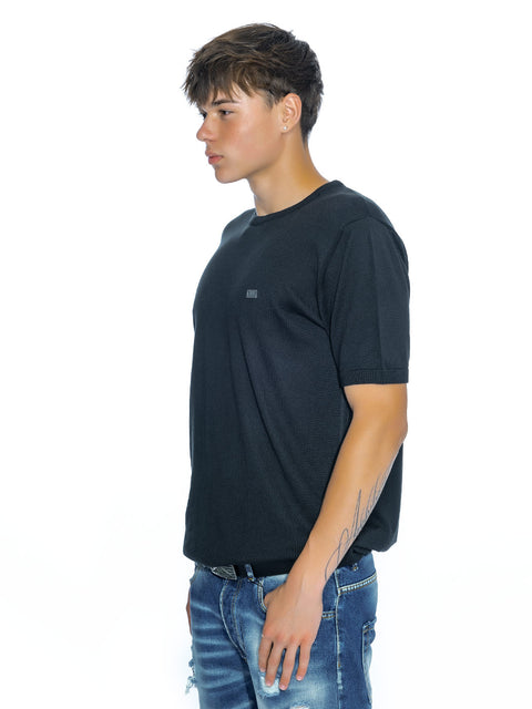 Men's knitted blouse with metal logo in black