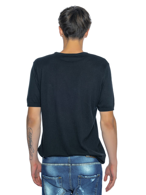 Men's knitted blouse with metal logo in black