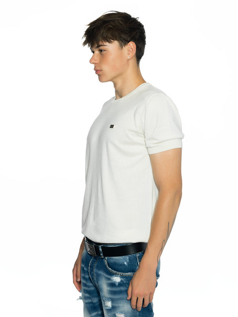 Men's knitted short-sleeved blouse in ecru