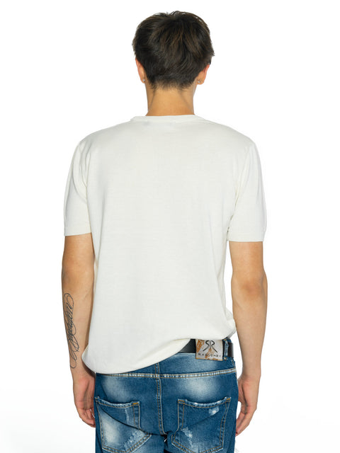 Men's knitted short-sleeved blouse in ecru