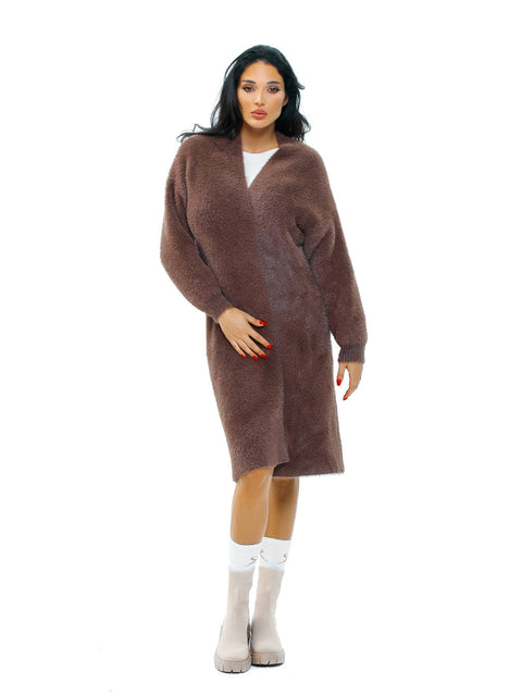 Women's Long Fluffy Cardigan in Brown