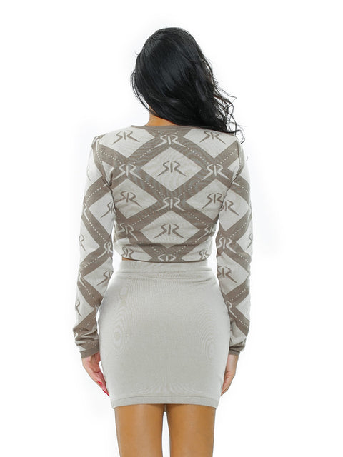 Women's Fitted Knit Mini Skirt in Beige
