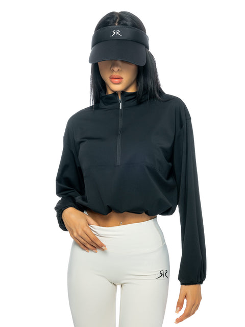 Cropped sports top in black with contrast logo
