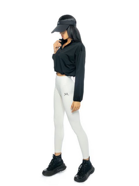 Cropped sports top in black with contrast logo