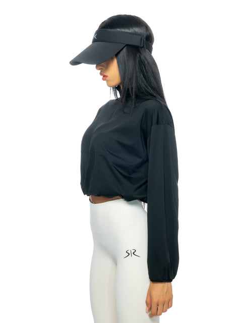 Cropped sports top in black with contrast logo