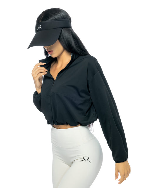 Cropped sports top in black with contrast logo