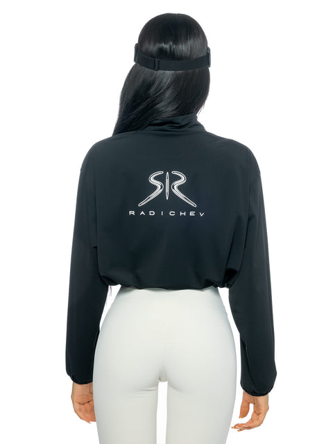 Cropped sports top in black with contrast logo