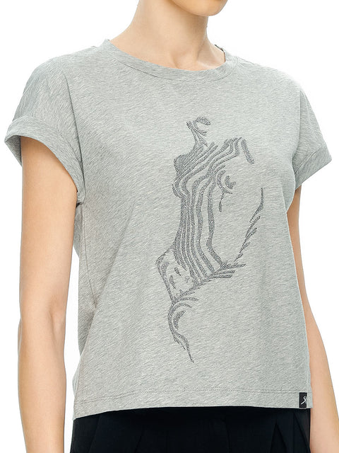Grey women's t-shirt with brocade print by Stoyan RADICHEV