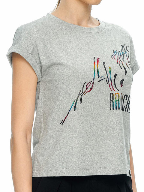 Grey women's t-shirt with a rubberised logo by Stoyan RADICHEV