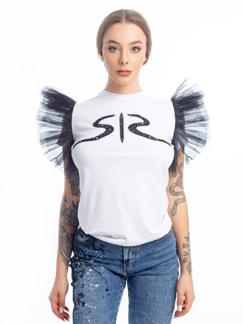 White SR t-shirt with tulle