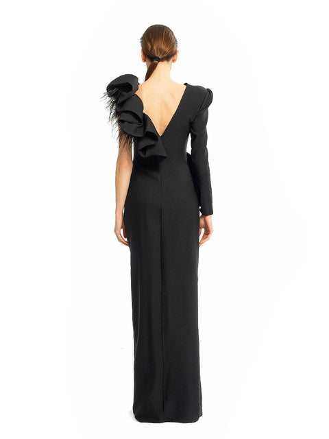 Evening dress with a slit and one shoulder by Stoyan RADICHEV
