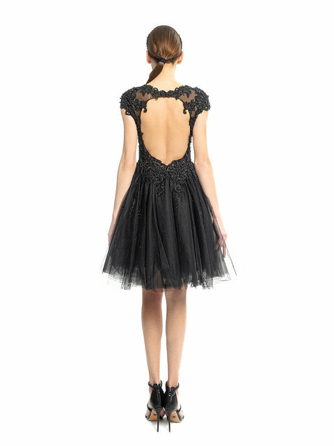 Short black dress with tulle and lace by Stoyan RADICHEV