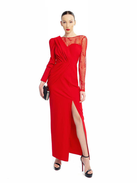 Maxi red dress with long sleeves by Stoyan RADICHEV