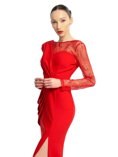 Maxi red dress with long sleeves by Stoyan RADICHEV