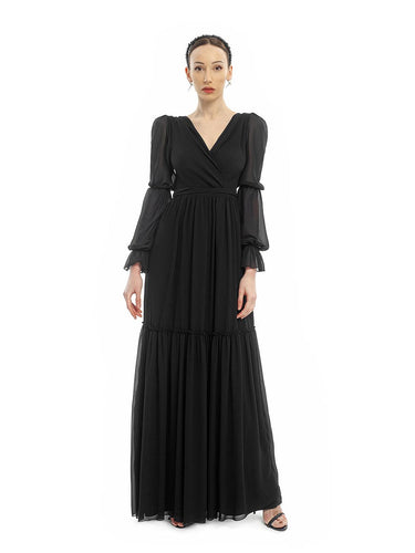 Black maxi dress with long sleeves