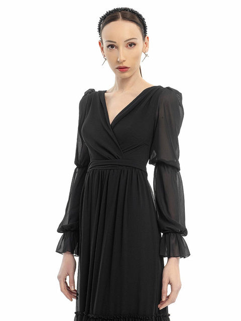Black maxi dress with long sleeves by Stoyan RADICHEV