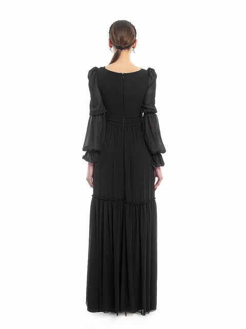 Black maxi dress with long sleeves by Stoyan RADICHEV