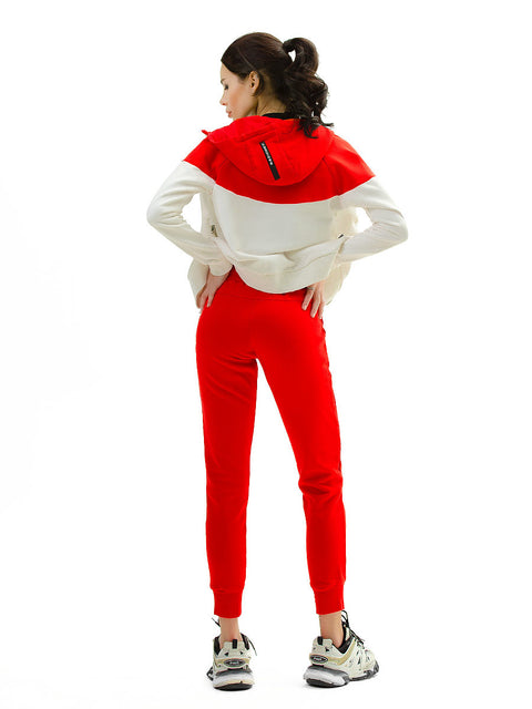 Women's two-colour zipper sportswear in white and red