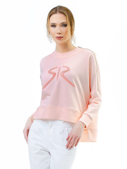 Дамска спортна блуза с цип в светло розово