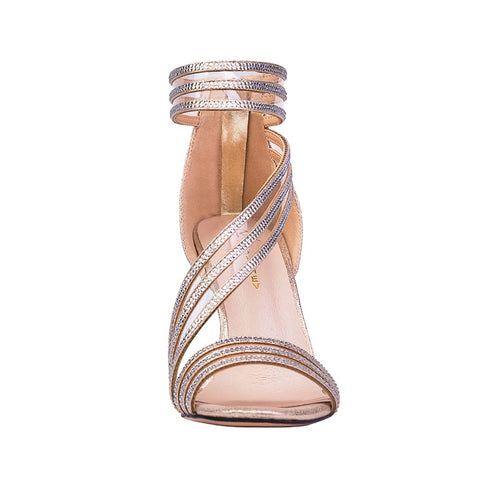 Golden three-striped shoes with a delicate shine