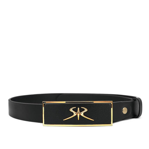 Elegant women's belt with golden SR logo by Stoyan RADICHEV