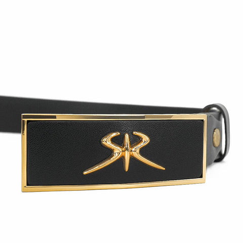 Elegant women's belt with golden SR logo by Stoyan RADICHEV