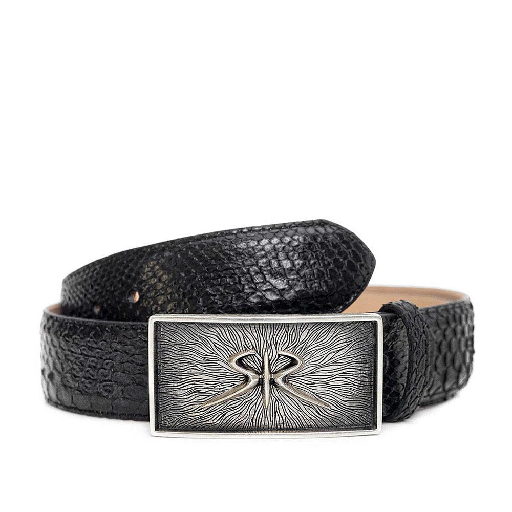 Designer black men's belt with silver buckle I RADICHEV