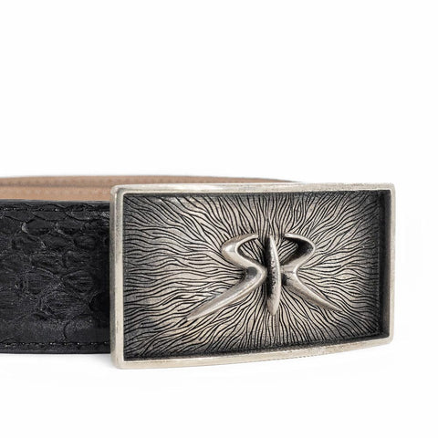 Designer black men's belt made of genuine snakeskin and silver buckle by Stoyan RADICHEV