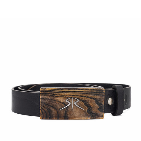 Men's belt with wooden buckle and SR logo by Stoyan RADICHEV