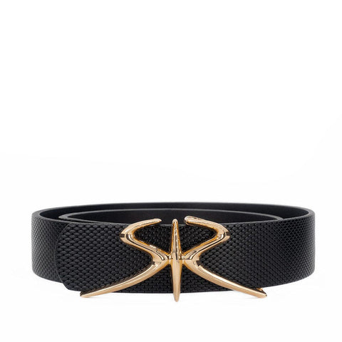 Women's embossed leather belt with golden buckle SR by Stoyan RADICHEV