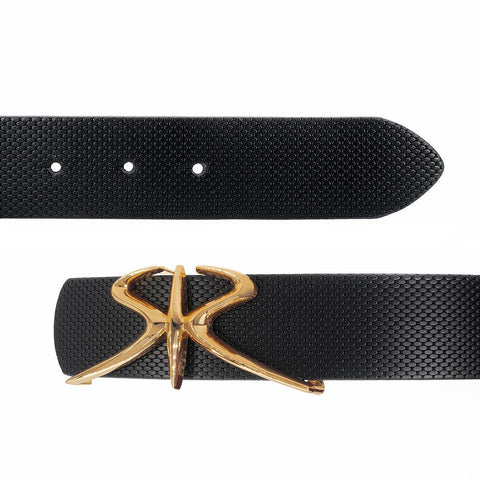 Women's embossed leather belt with golden buckle SR by Stoyan RADICHEV