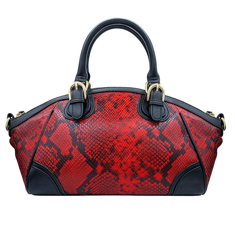 Дамска чанта от естествена кожа с анимал принт в червено