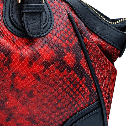 Дамска чанта от естествена кожа с анимал принт в червено