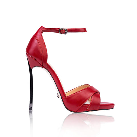 Elegant red sandals with spectacular heels by Stoyan RADICHEV
