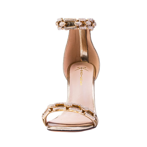 Elegant golden sandals with a chain by Stoyan RADICHEV